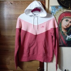Nike Color Pink and white  Embroidered Logo Long Sleeve Hoodie Women's Size S